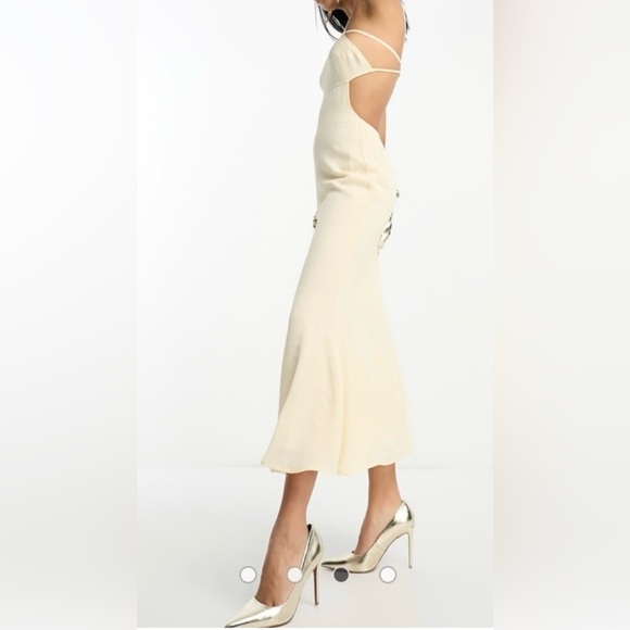 ASOS DESIGN Sz 12 elasticated open back strappy midi Dress Ivory - Picture 2 of 2